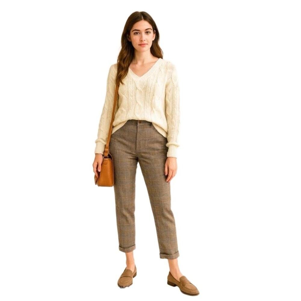 Boohoo‎ Plaid Checkered Trousers Women’s Size 10 (US) Ankle Cuff Light Academia